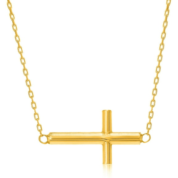14k Yellow Gold Necklace with a Polished Cross Design 18 in
