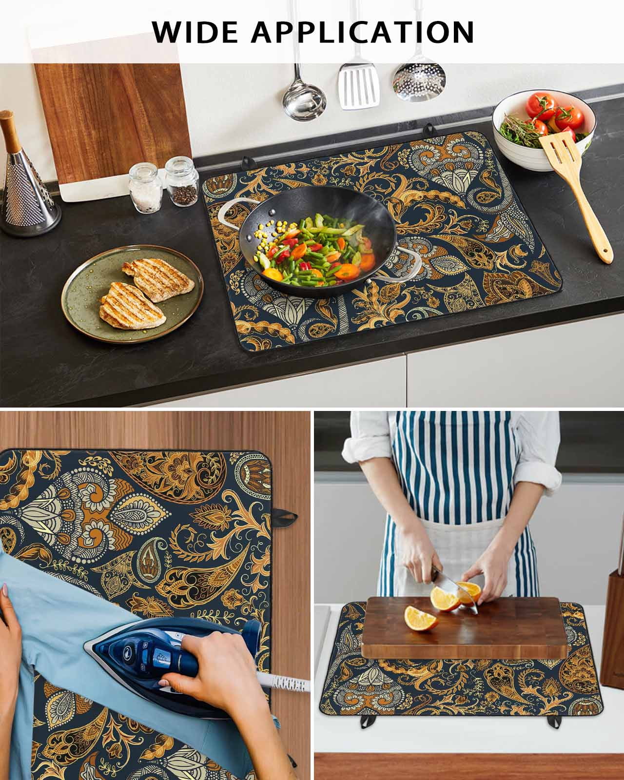 nqOlkjepod Large Induction Cooktop Protector Mat 24"x21", Boho Floral Stove Top Covers for Electric Stove, Vintage Botanical Paisley Flower Decorative Stove Burner Cover Mats, Glass Top Stove Cover