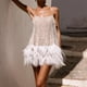 thumbnail image 3 of Vestido De Tirantes Finos Vestido de tirantes de espagueti para mujer Mini vestido de lentejuelas de plumas con borlas sin espalda (Blanco M) Kuymtek para Mujer Blanco T M, 3 of 6