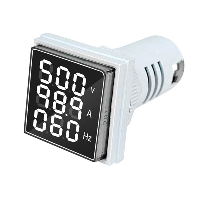 Three-Digit Display AC Current Voltage Frequency 3-in-1 Indicator 22mm Square Head LED Multi-Function Measuring Instrument Monitor AC60-500V 0-100A 20-75Hz