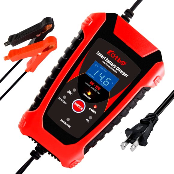 KATBO Car Battery Charger Trickle Charger Float Battery Charger and Maintainer 6V 12V 6A for Motorcycle Boat Marine Lawn Mower ATV Toy Car (Red)
