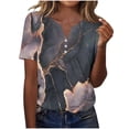 thumbnail image 2 of JTZGDY Western Shirts for Women Loose Fit Casual Vintage Floral Printed Summer 3/4 Smoked Cuff Sleeve Button V Neck Henley Tops Khaki#03 L, 2 of 8