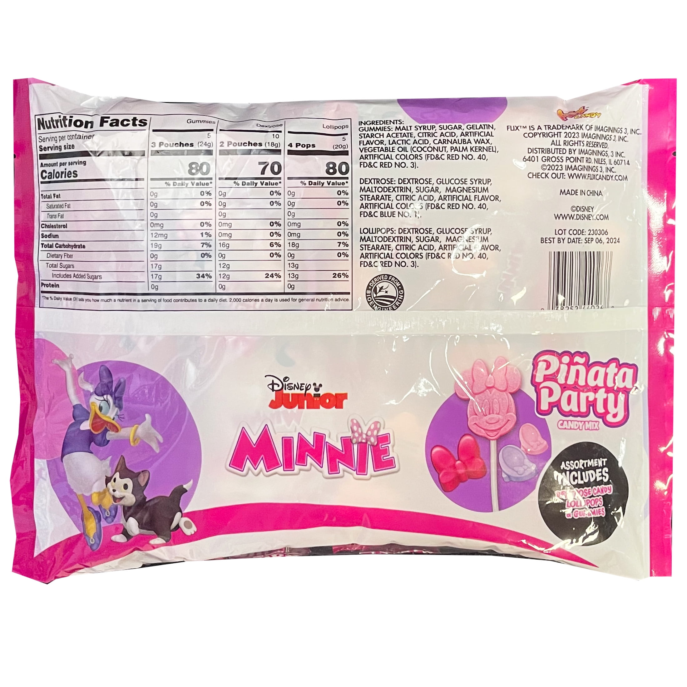 Flix Candy Minnie Pinata Party Candy Bag Filler, Pink, 14.1 oz, 20 Count