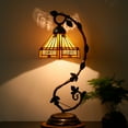 thumbnail image 3 of Tiffany Lamp Stained Glass Table Lamp, Bedside Lamp with Metal Leaf Thin Base 21" Tall, Yellow Hexagon Mission Banker Style Desk Light for Bedroom Living Room Farmhouse WERFACTORY LED Bulb Included, 3 of 6