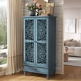 thumbnail image 6 of Resenkose 55" Vintage Accent Storage Cabinet with Carved Doors, Tall Organizer Cabinet with Drawer and Solid Wood Legs, Classic Cabinet for Living Room, Hallway, Antique Blue, 6 of 6