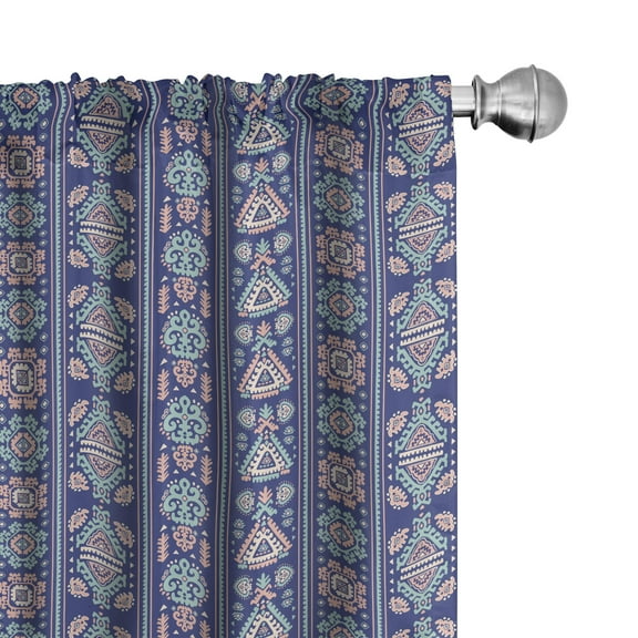 Mexican Print Curtains 2 Panels Set, Vertical Arrangement of Tribal Motifs Botany Inspired Pattern, Window Drapes for Living Room Bedroom, 56"W X 63"L, Dark Lavender Multicolor, by Ambesonne