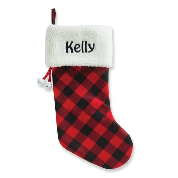 Personalized Buffalo Plaid Christmas Stocking with Black or White Cuff