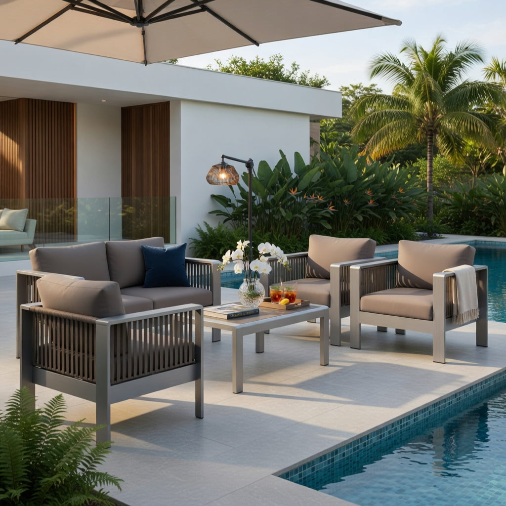 Hommoo Modern Aluminum Outdoor Armchair with Thick Removable Cushions Patio Chair, Rustproof Frame, Gray