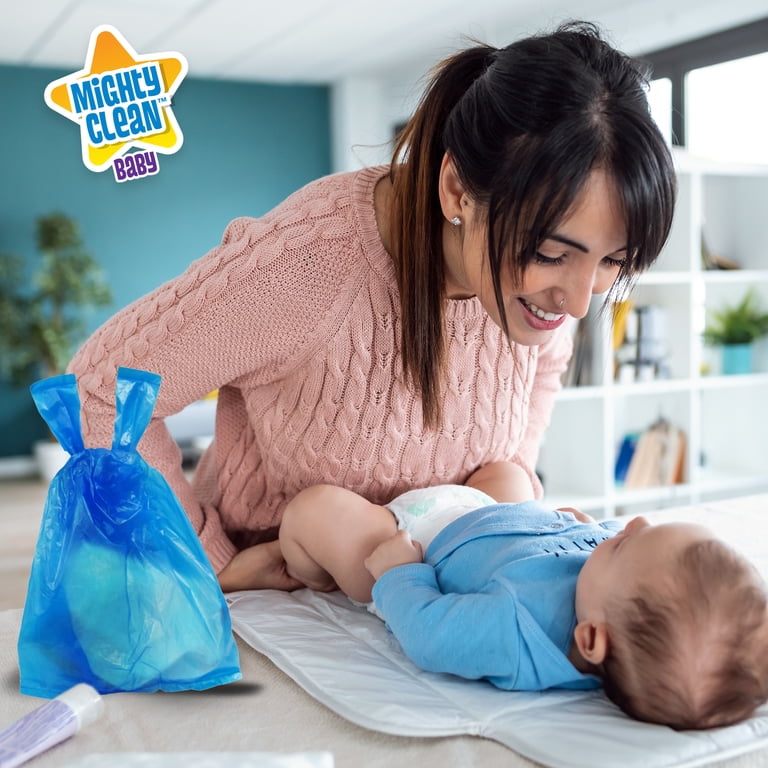 Mighty Clean Baby Disposable Diaper Bags - Blue Plastic Bags with