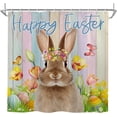 thumbnail image 3 of Easter Shower Curtains for Bathroom, Easter Bunny Shower Curtain, Cute Rabbit with Colorful Eggs on Farmhouse Wooden Easter Bathroom Décor, Spring Holiday Fabric Bath Curtain with Hooks 72x72 Inch, 3 of 5