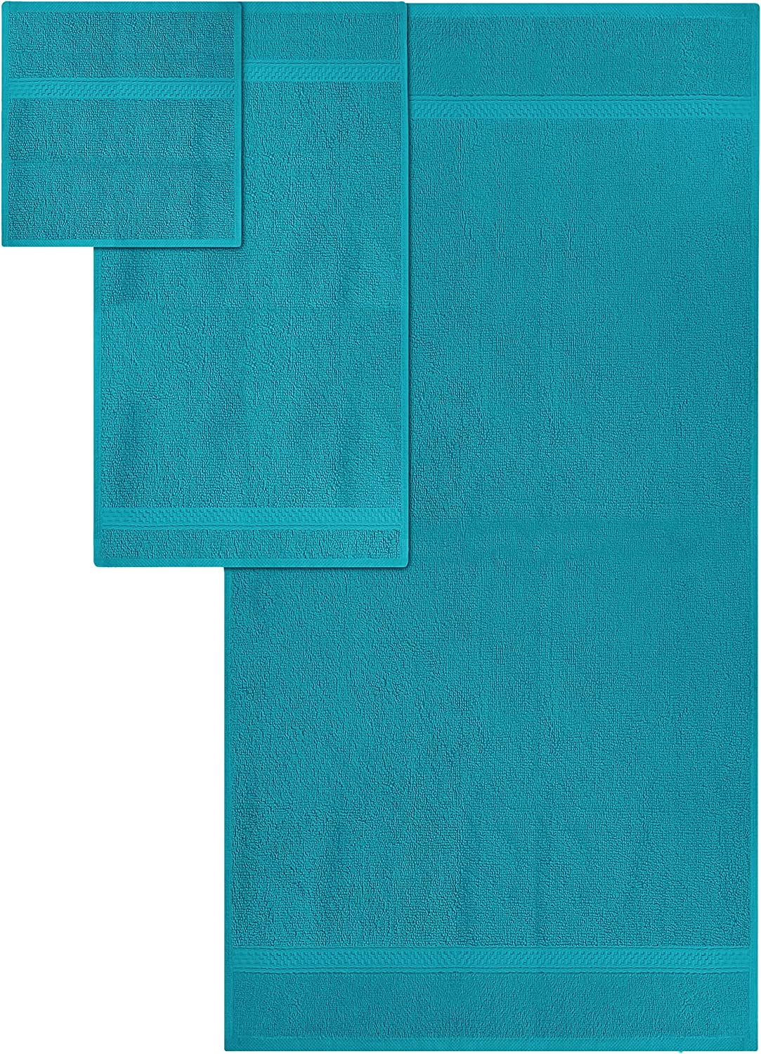 8-Piece Premium Towel Set, 2 Bath Towels, 2 Hand Towels, and 4 Wash Cloths, 600 GSM 100% Ring Spun Cotton Highly Absorbent Towels for Bathroom, Gym, Hotel, and Spa (Teal)