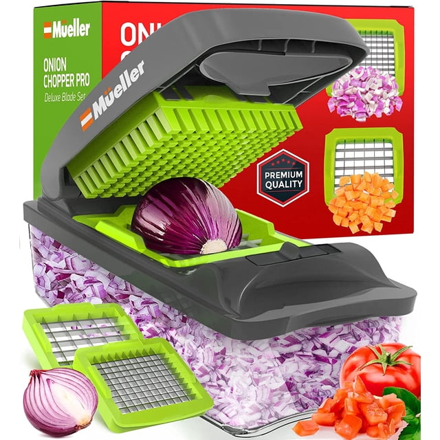 Picadora de verduras Pro Series, cortadora de verduras un 30 % más resistente, picadora de cebolla con recipiente, picadora de alimentos resistente, cortadora en cubitos, ideal para salsas y