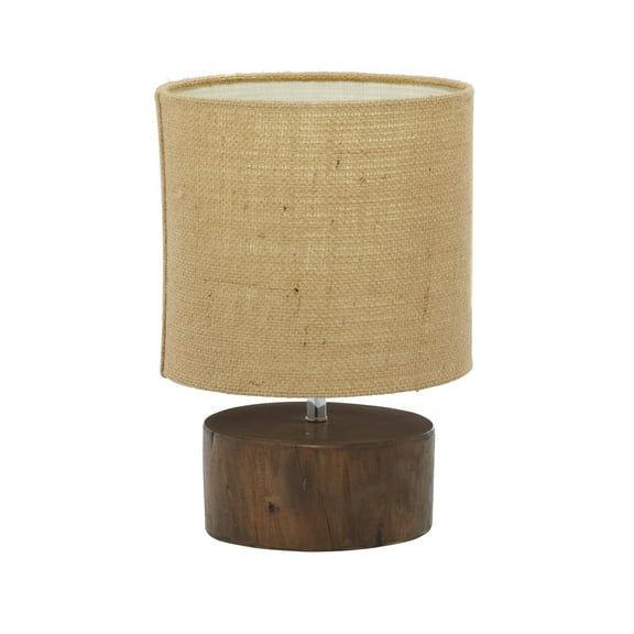 DecMode 14" Low Profile Dark Brown Table Lamp with Brown Linen Shade