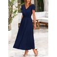 thumbnail image 4 of Vestido largo PRETTYGARDEN Verano 2025 con cuello en V y volantes, azul marino, 4 of 9