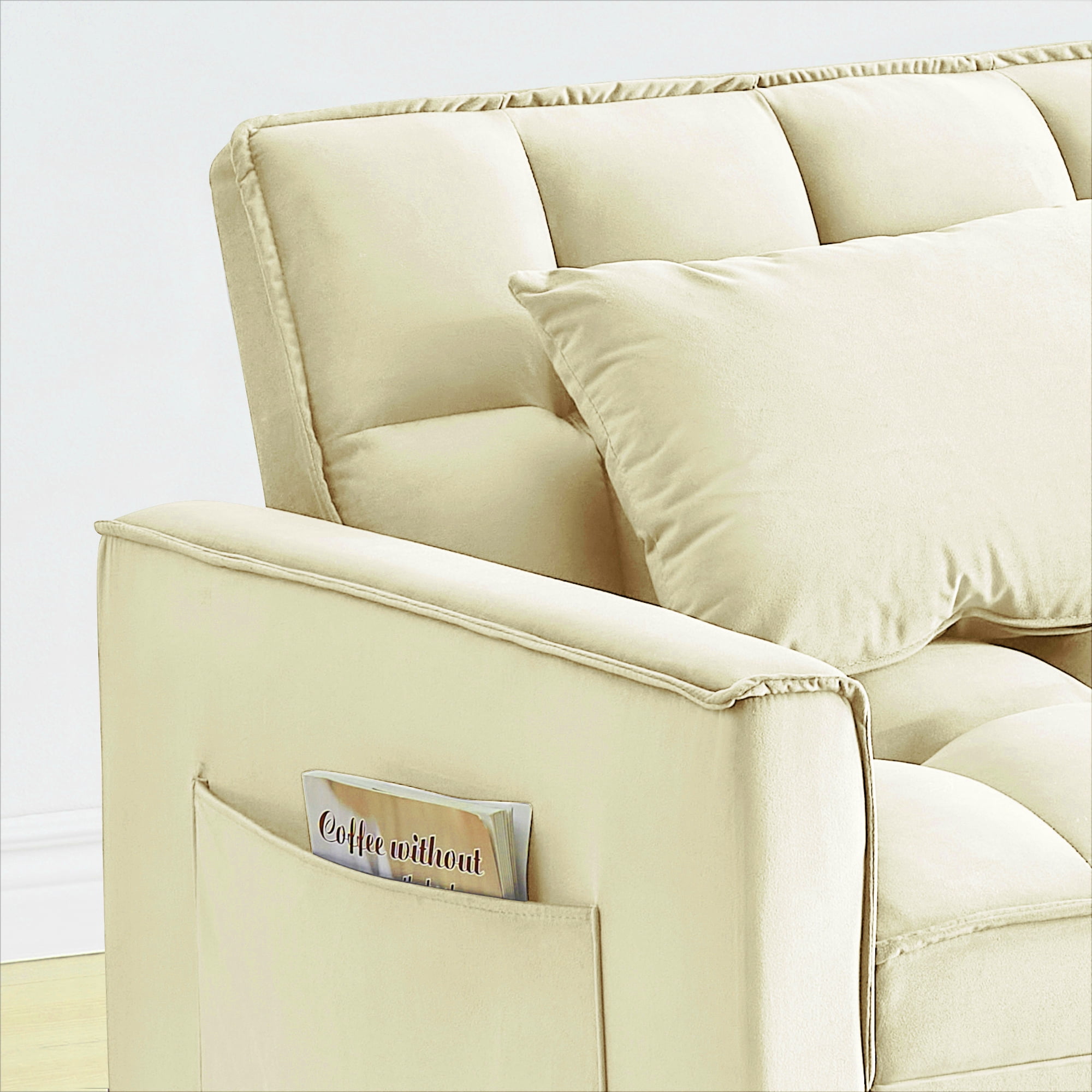 avobird 3 in 1 Convertible Chair Bed Sleeper, Pull Out Sofa Bed With adjustable back/USB port/ashtray/swivel phone stand, Beige