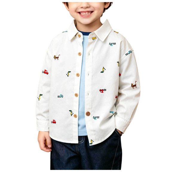 KPOPLK Kids Baby Boys Shirts Button Down Tops Chlidren Wear Vertical Stripe Long Sleeve Jacket(2-3 Years,White)