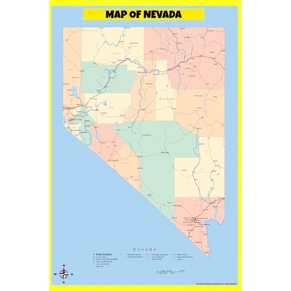 Nevada Map Poster - Laminated Wall Map - Style A - 18x24 - Ideal for Classrooms and Homes – Features Bright Colors and Vivid Imagery