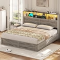 thumbnail image 6 of King Farmhouse Bed Frames With Storage Headboard Bookcase, Wooden Platform Bed with 4 Drawers, No Boxing Need, Vintage Gray, 6 of 8