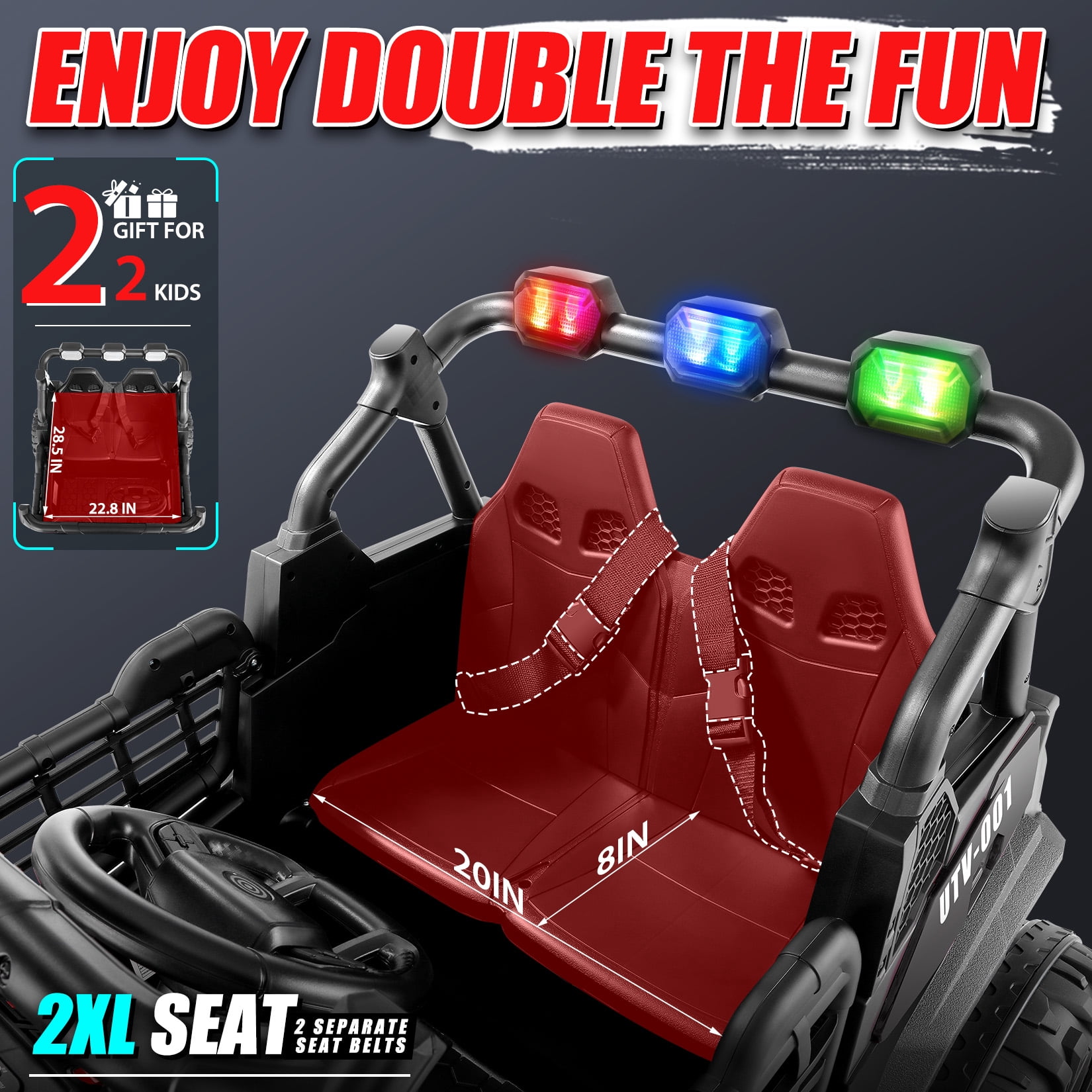 Funcid 24 Volt 2-Seater Ride on Toys, Ride on Cars with Remote Control, Metal Frame, 2 XL Electric Car for Kids, Power Car Wheels, UTV w/ Bluetooth, Music, 3 Speeds, Spring Suspension, Black