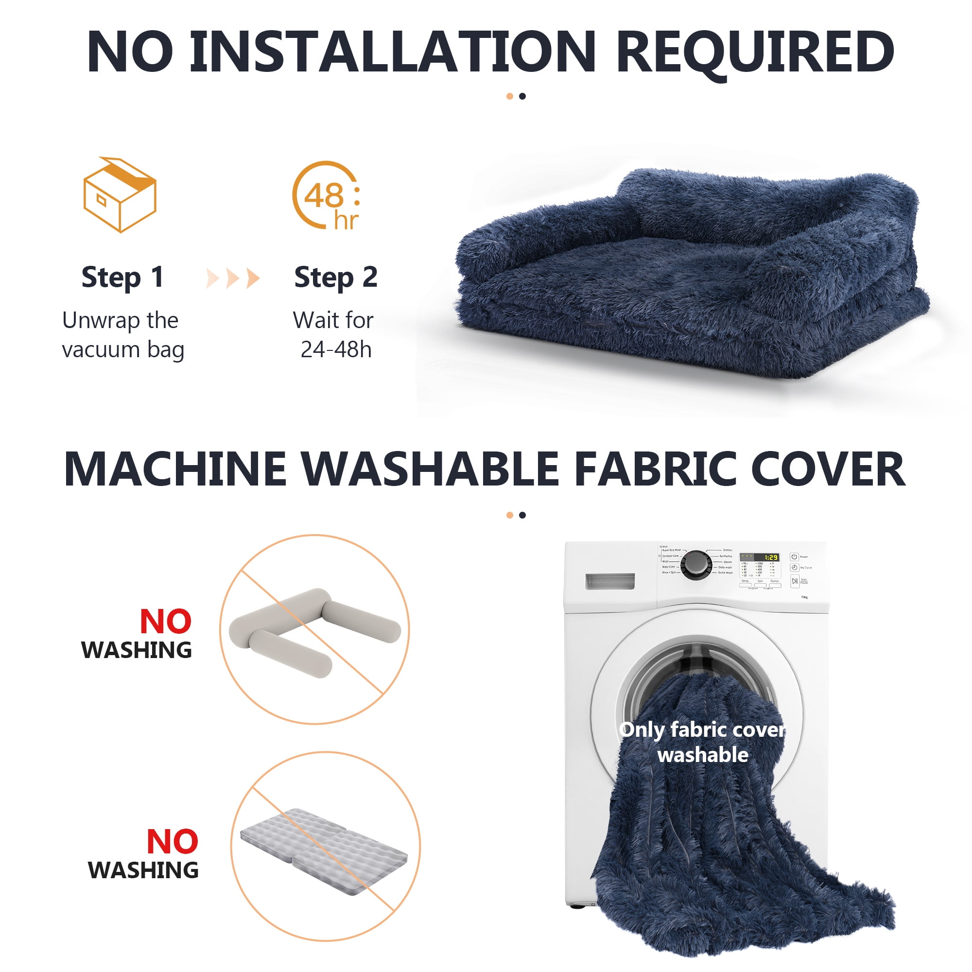 Foldable Human Dog Bed for Adult, Orthopedic Memory Foam Dog Bed for Humans, Waterproof Human Dog Bed for People, Faux Fur Human Sized Dog Bed,Black