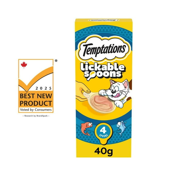 Gâteries pour chats TEMPTATIONS LICKABLE SPOONS saveur de saumon savoureux et de thon délicieux 4x10 g