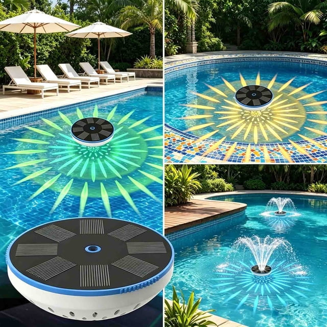 shyuyusa Solar Colorful Light Fountain with Remote Control, Adjustable Lighting Mode, Multi-spray Effect Intelligent Garden Water Feature