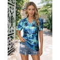 thumbnail image 4 of Nlife Women Puff Short Sleeve Hawaiian Shirts Floral Tropic Printed Top Pleated V Neck Boho T-shirt Summer Casual Trendy Boho Blouse, 4 of 7