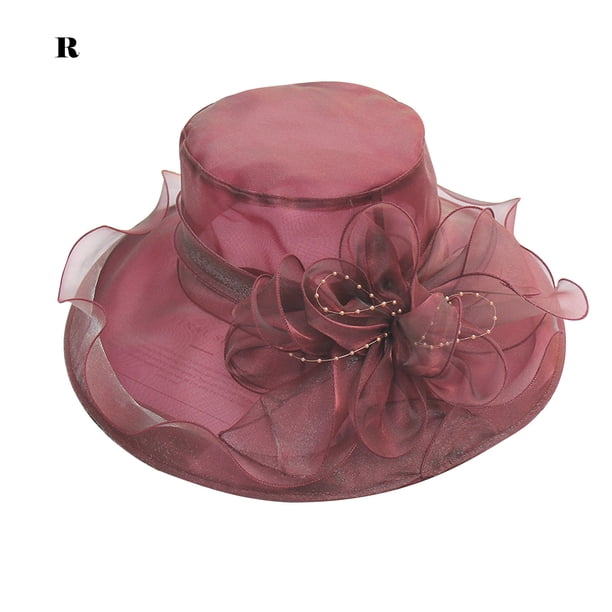 Flor Red Hilo Sombrero para el sol Playa Protector solar Sombrero para el sol Mujer Organza Sombrero de copa Wmkox8yii jkg5769