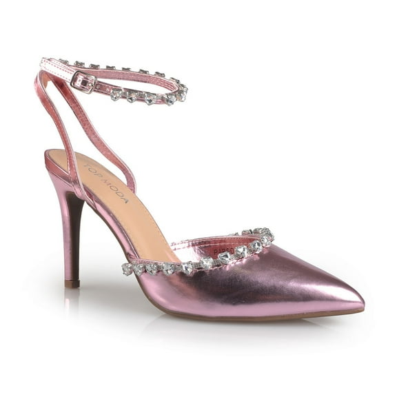 Women's Romantic Glamour Metallic Pink Rhinestone Dress Evening Sandals