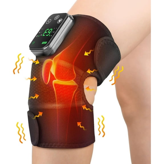 Heated Knee Massager for Relief, Portable Knee Brace Wrap with Heat, 3 in 1 Knee Heating Pad for Shoulder Elbow Knee with Vibration to Keep Knee Warms, Relaxing for Office, Study