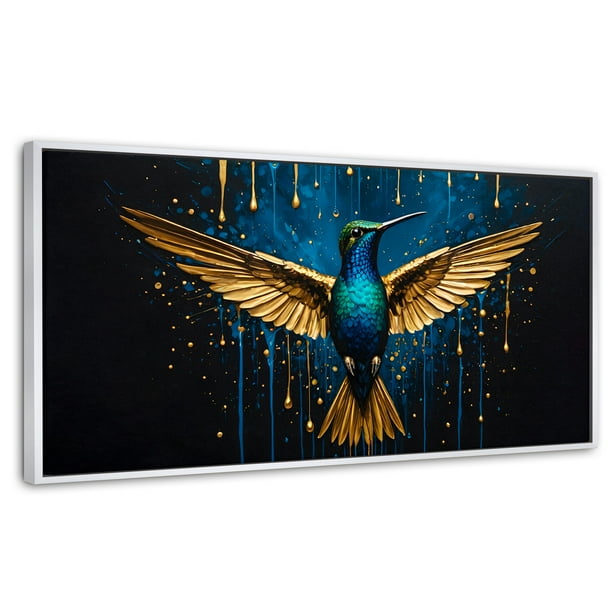 Cuadro Decorativo Canvas Revolution Marco Flotante Colibrí 120x60 Marco Blanco