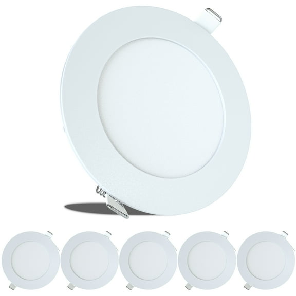 LeisureLED 5 Pack RV Boat Recessed Ceiling Light 480 Lumen Super Slim LED Panel Light DC 12V 4.75" 6W Full Aluminum Downlights, (Natural White)
