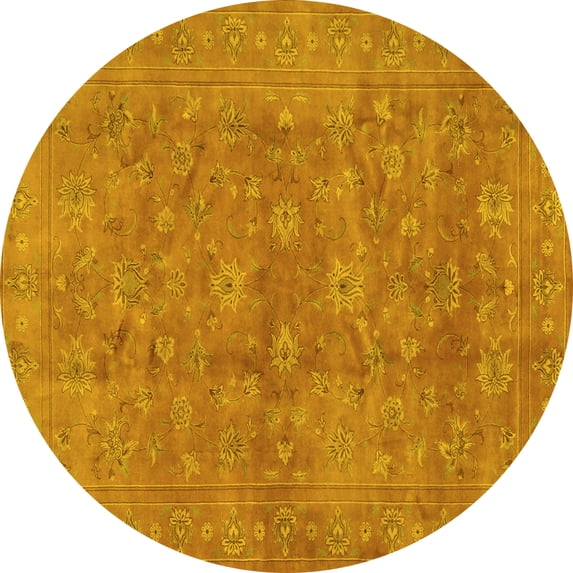 Ahgly Company Machine Washable Indoor Round Persian Yellow Traditional Area Rugs, 5' Round