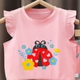 thumbnail image 4 of Toddler Baby Girl Summer Clothes Set Cute Cartoon Letter Printed Flying Sleeve Top Floral Shorts 3M 6M 12M 18M 24M 1T 2T 3T 4T 5T 6T Baby Girls Summer Outfit Two Piece Set, 4 of 5