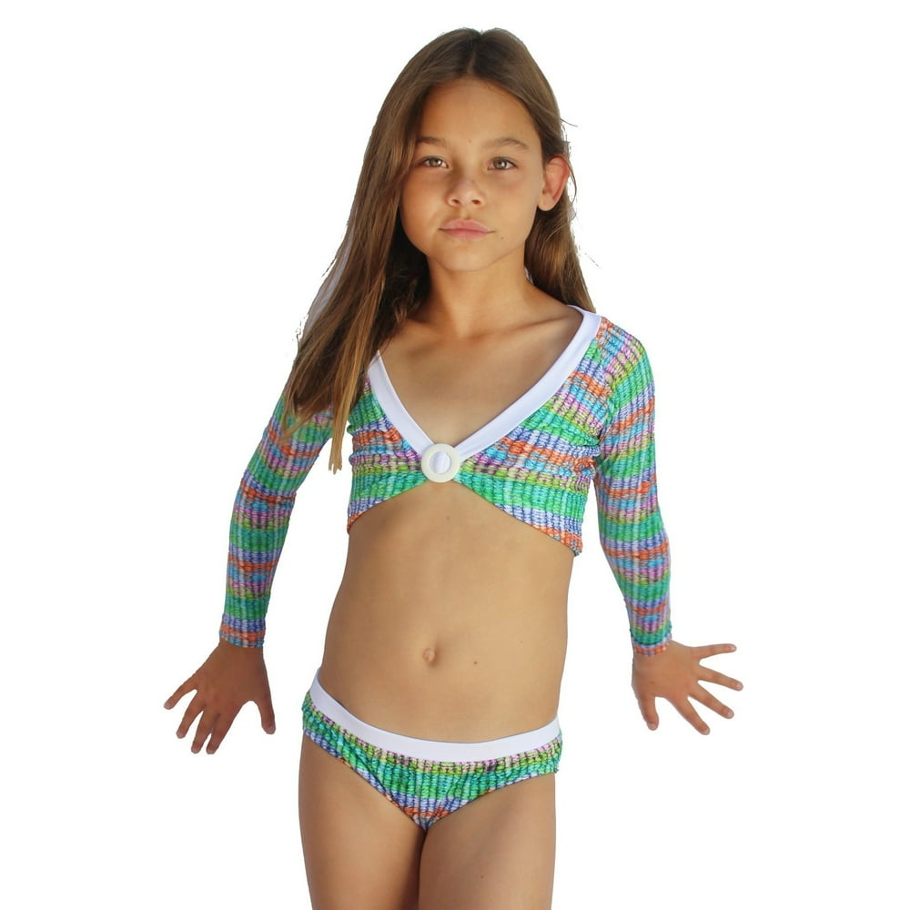 Azul Swimwear Azul Little Girls Multi Color Ripple Effect Rash UV