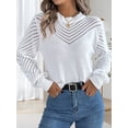 thumbnail image 5 of Long Sleeve Shirts for Women Fall Fashion V Neck Hollow Out Sweaters Trendy Solid Loose Comfy Blouses White XL, 5 of 10