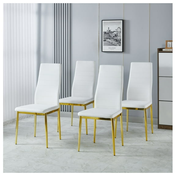 Dining Chair Set of 4, White Seat & Golden Legs - Comfortable Kitchen Chairs for Home, Modern Style, Durable Construction