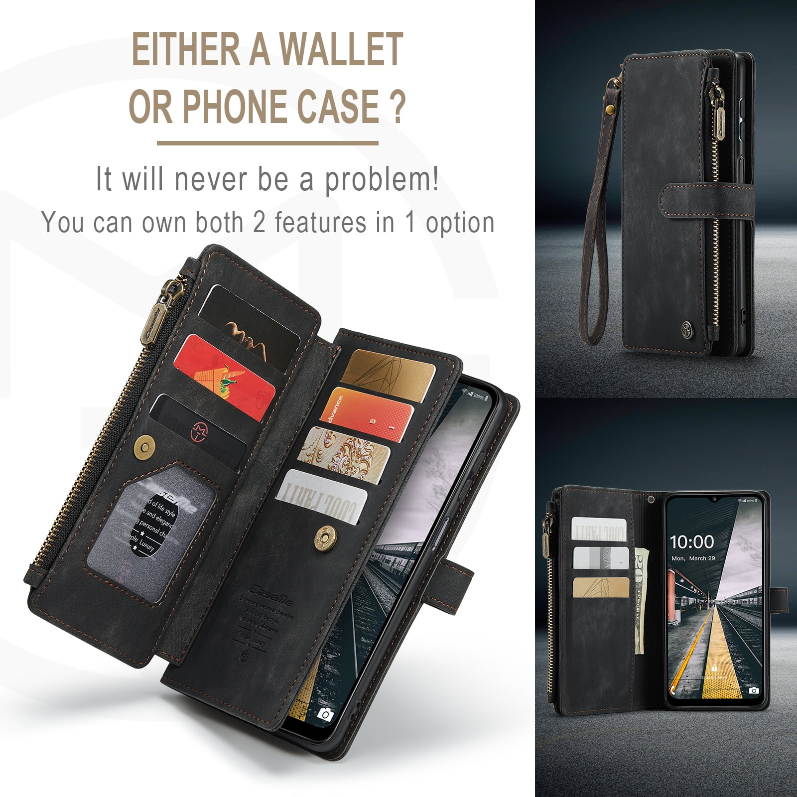 Dteck Wallet Case for Samsung Galaxy S25 Ultra,Magnetic Retro Leather Case Flip Folio Zipper Purse with Card Holder Slot Kickstand Shockproof Phone Cover for Samsung Galaxy S25 Ultra 5G,Black
