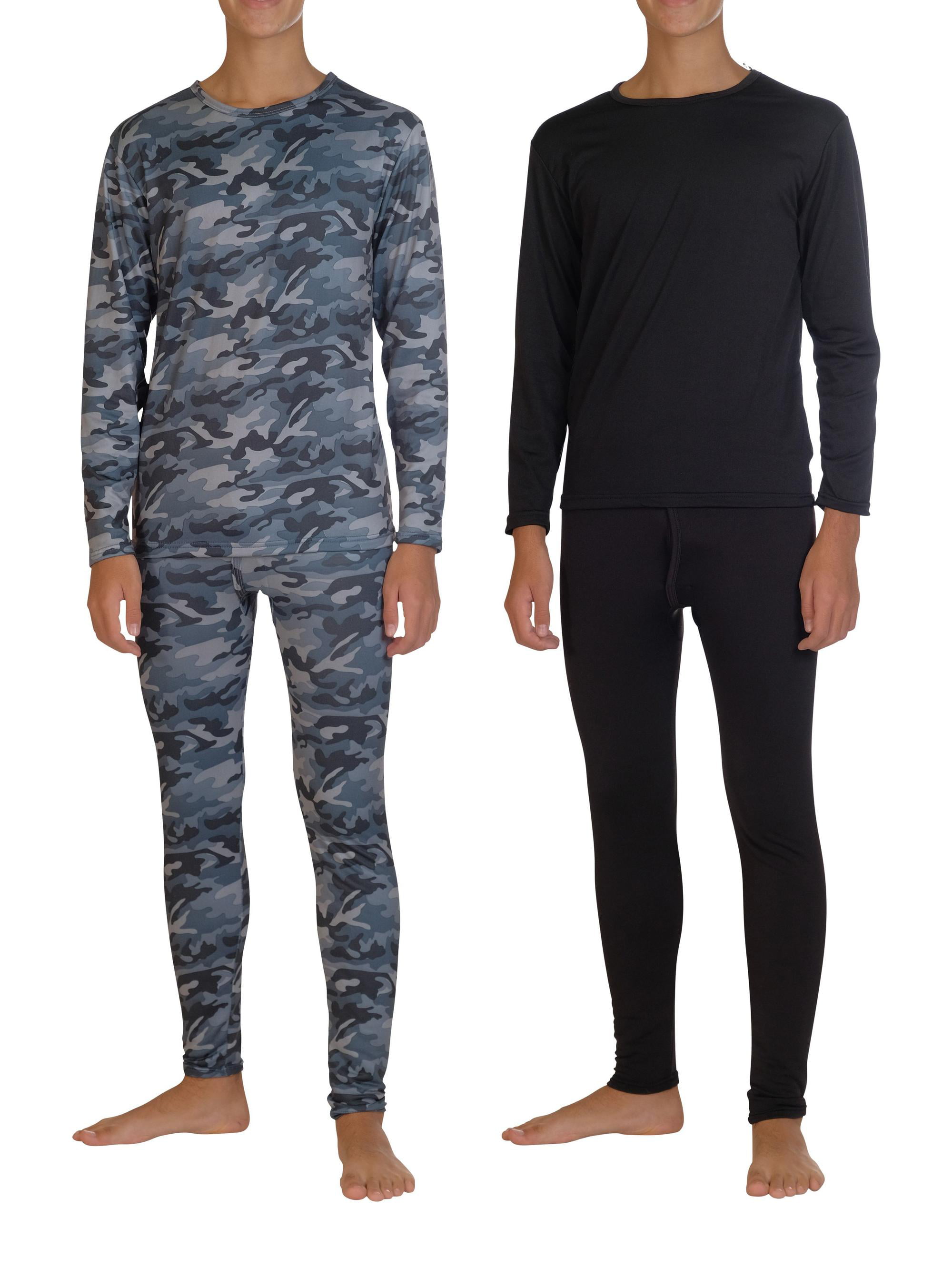 2 Pack Boys Thermal Underwear Set Fleece Lined Long Johns Kids Top & Bottom Knit Base Layer Winter Sets 