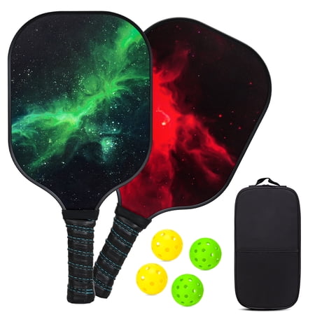 Wossspt Pickleball Paddles Set of 2, Fiberglass Surface Pickleball Set with 4 Balls and 1 Bag