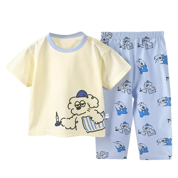 Nee Born Outfit Girls Shorts Pajamas Set Size 6 Toddler Boys Girls Summer Cartoon Printed Short Sleeved Tops And Shorts 2PC Children's Suit