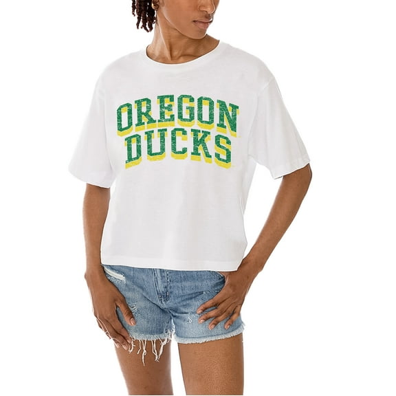Women's Gameday Couture White Oregon Ducks Claim To Fame Boxy Cropped T-Shirt
