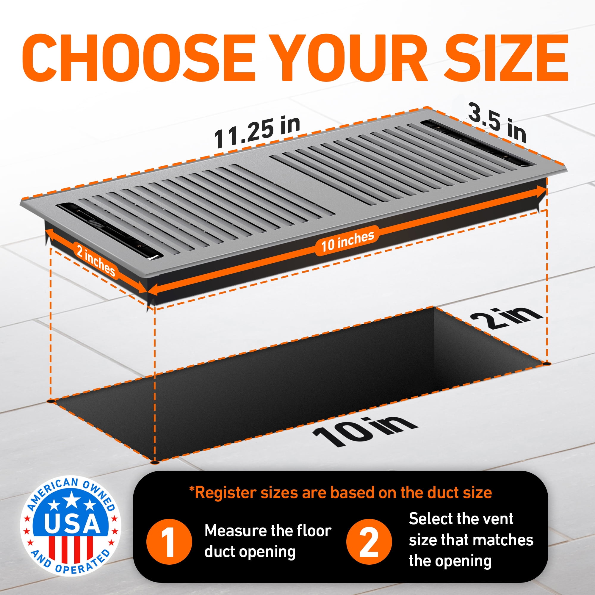 2X10 Floor Vent Covers Floor Register with Mesh Cover Trap, Heat and Air, Walkable Metal Floor Register for HVAC Duct, Contemporary, Light Grey