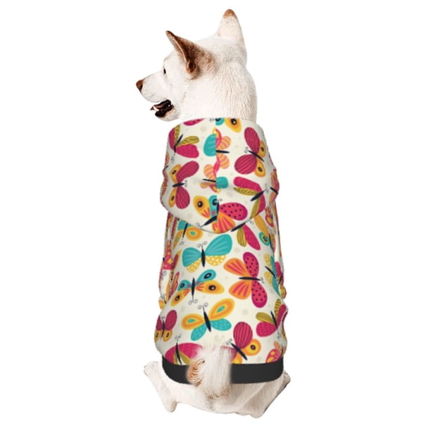 Fotbe Colorful Butterflies Sudadera con Estampado para Perros Pequeños – Suéter con Capucha para Mascotas, Tela Suave de Forro Polar con Bolsillo-Medium