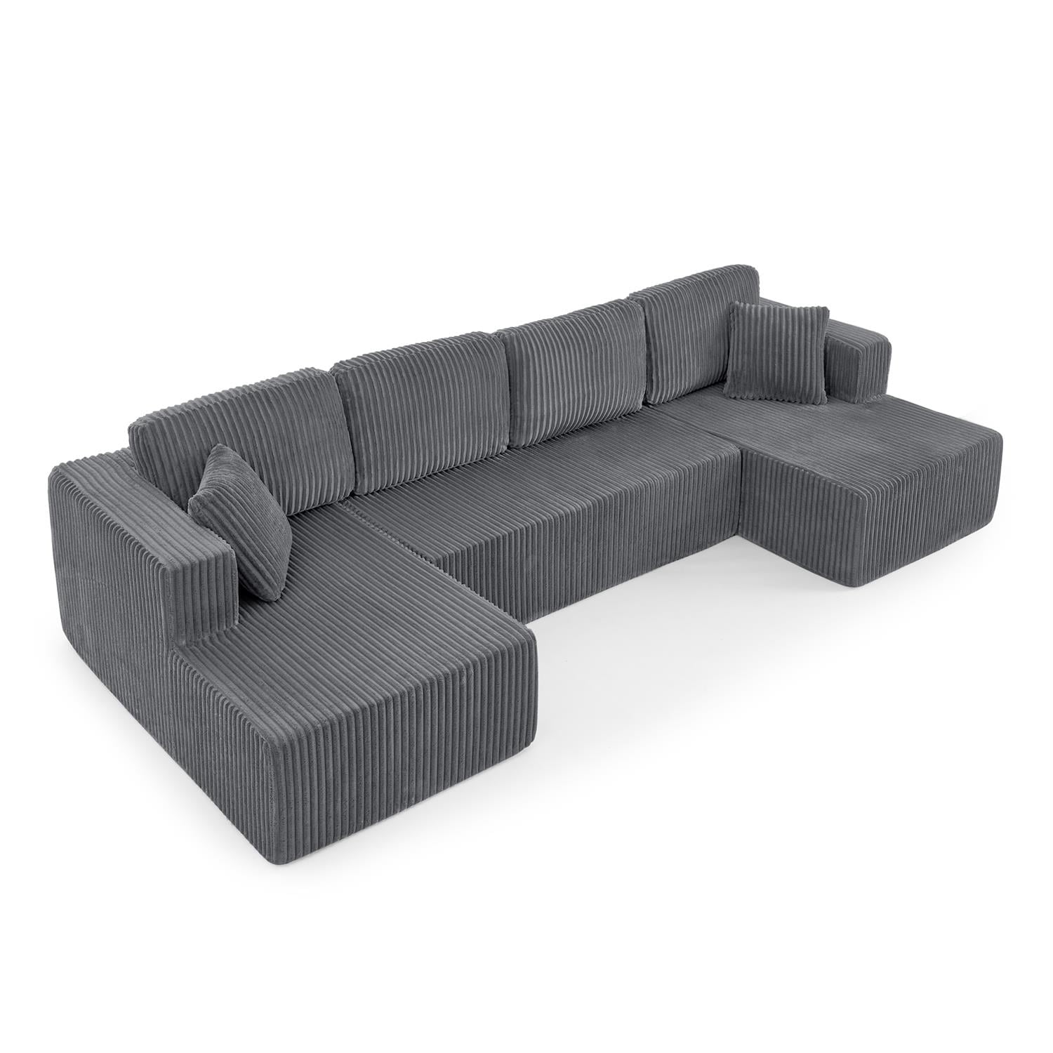 Demi Bonn 132" U-Shaped Modular Sectional Sofa, Modern Corduroy Couch for Living Room & Bedroom, Minimalist Comfy Sleeper Sofa, Gray