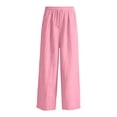 thumbnail image 3 of Girls Linen Pants Wide Leg School Uniform Pants Cozy Elastic Waist Summer Casual Beach Loungewear Trousers with Pockets Beige, 3 of 4