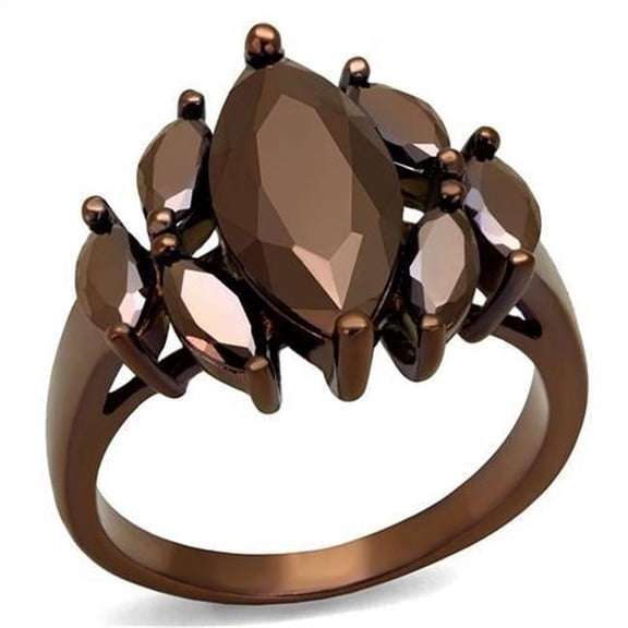Women IP Coffee Light Brass Ring with AAA Grade CZ in Light Coffee - Size 6