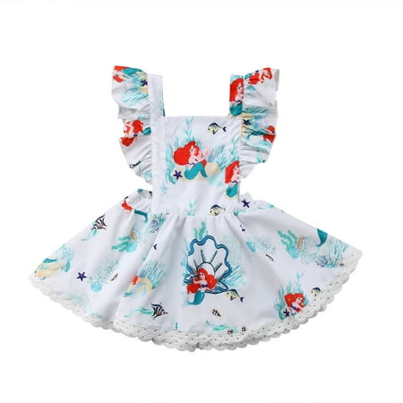 

YiLvUst Baby Girls Mermaid Print Dress Backless Ruffles Sleeveless Summer Party Cartoon Sundress