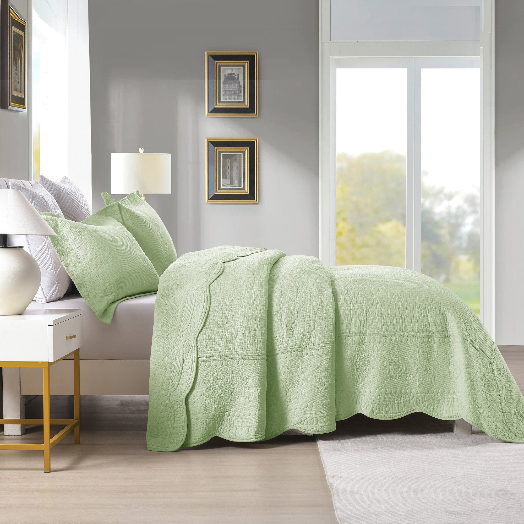 MarCielo 3-Piece Elegantly Embroidered 100% Cotton Oversized Quilt Bedspread Set TG