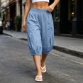 thumbnail image 6 of Noric Women's High Waisted Casual Capri Pants Elastic Waist with Pockets Loose Fit Cropped Boho Beach Cuffed Trousers, 6 of 9